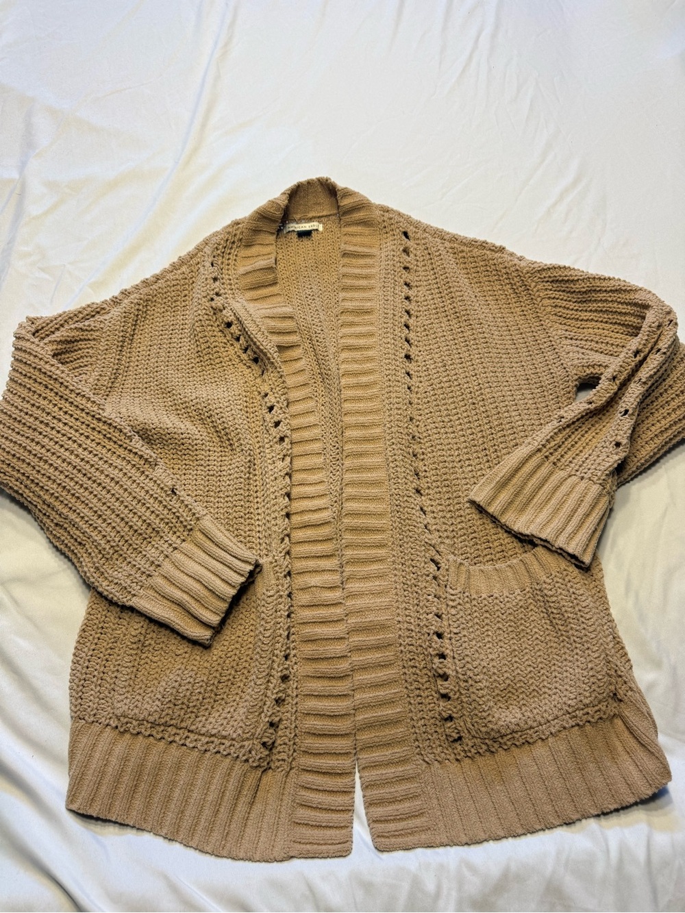 American Eagle Outfitters Open-Front Camel Knit Cardigan